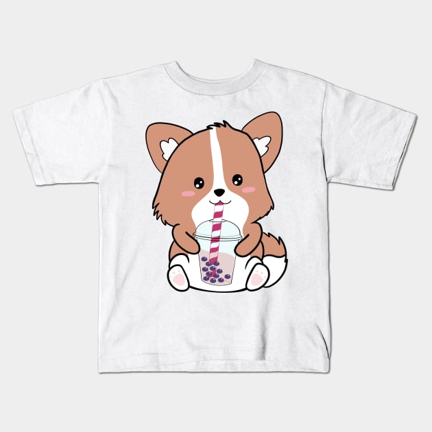 Boba Corgi Kids T-Shirt by smoochugs